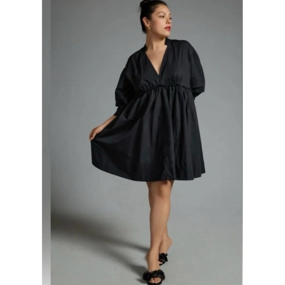 Maeve Anthropologie Babydoll Dress Womens Medium Black NWT Puff Sleeve Mini